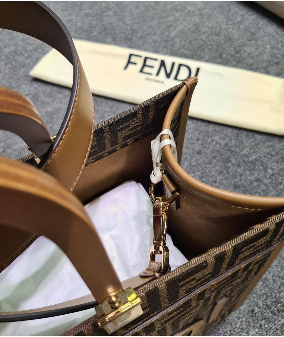 FENDI Коричневая жаккардовая сумка тоут, фото 8