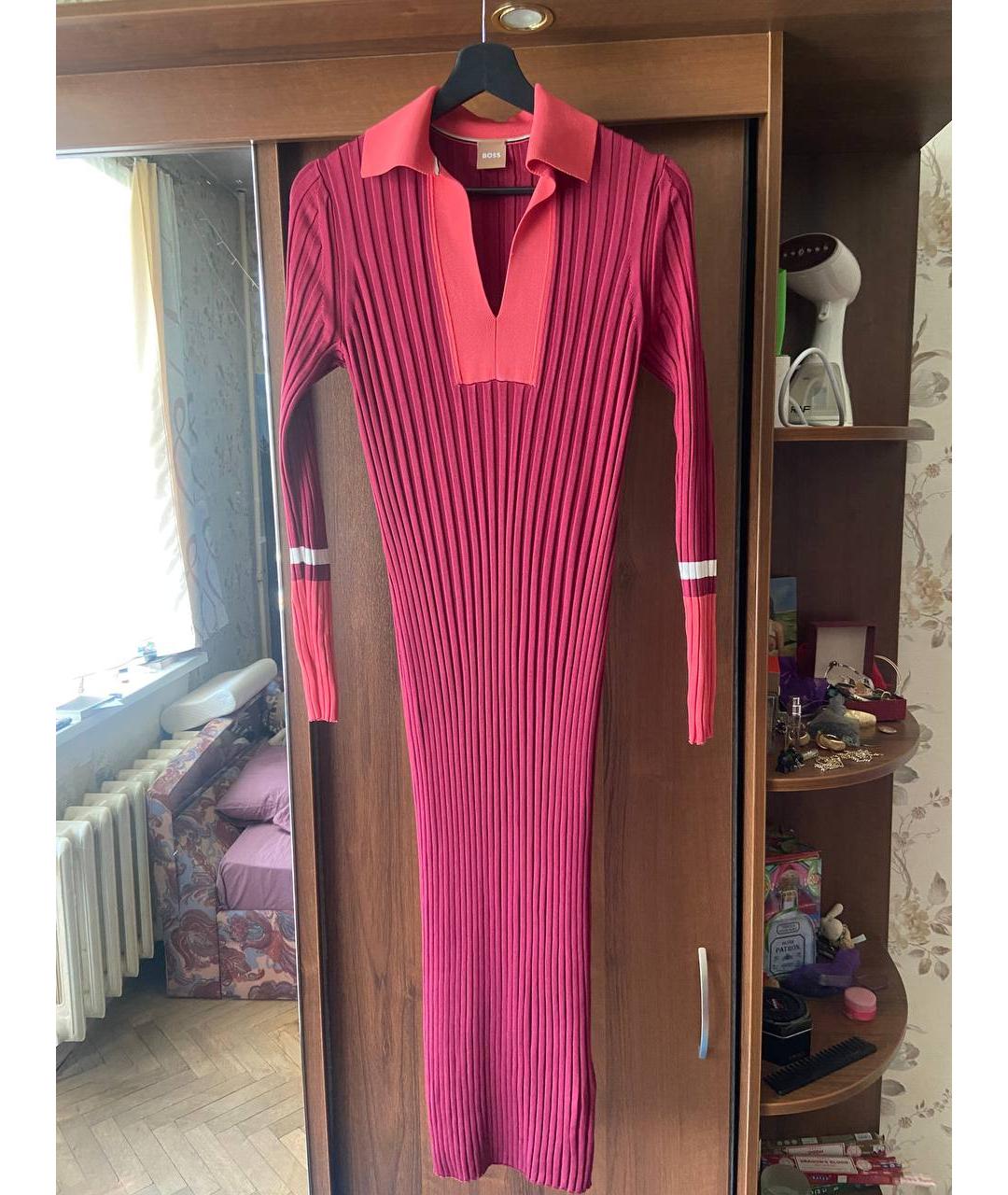 HUGO BOSS Бордовое вискозное повседневное платье, фото 6