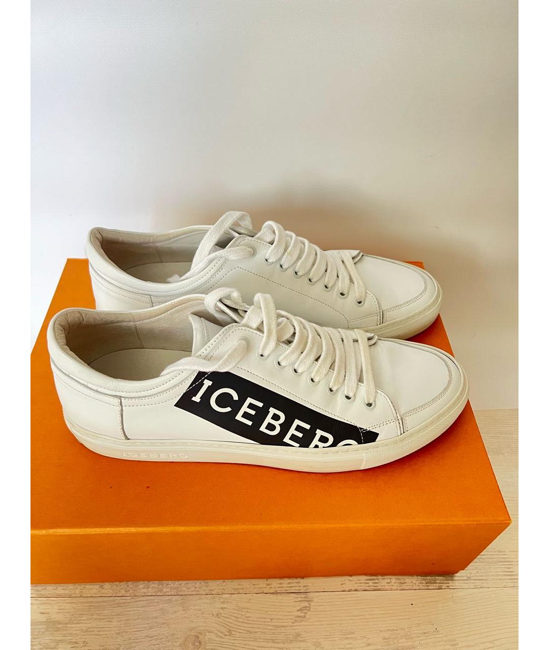 ICEBERG Белые кожаные низкие кроссовки / кеды, фото 5