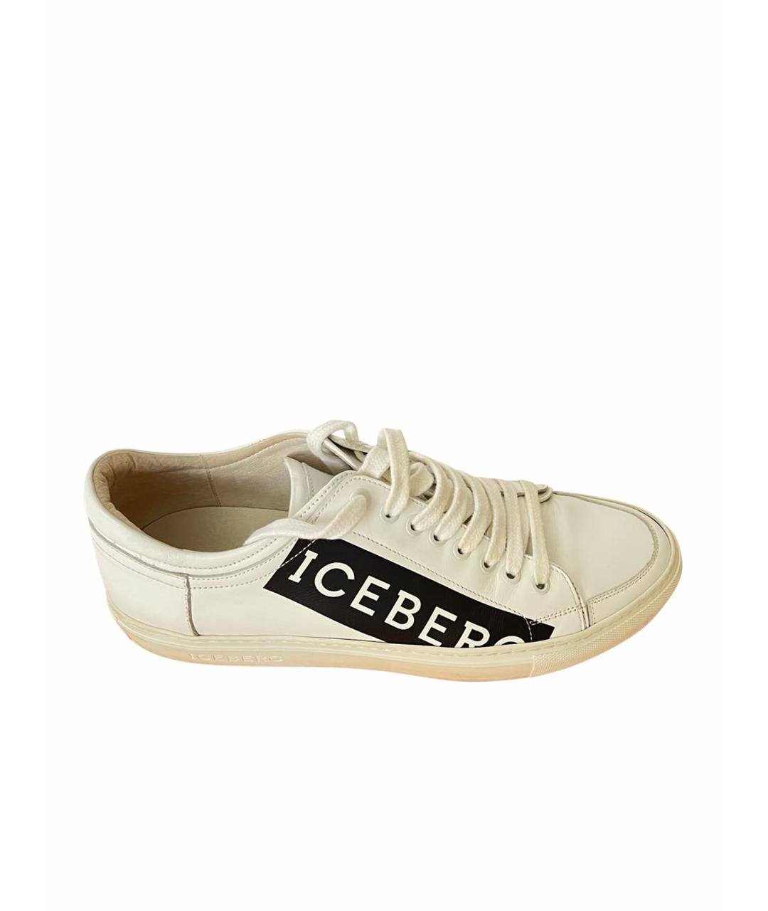 ICEBERG Белые кожаные низкие кроссовки / кеды, фото 1