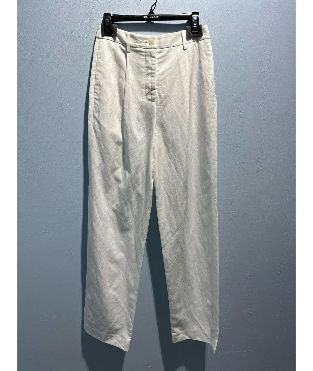 NILI LOTAN Белые льняные брюки широкие, фото 5