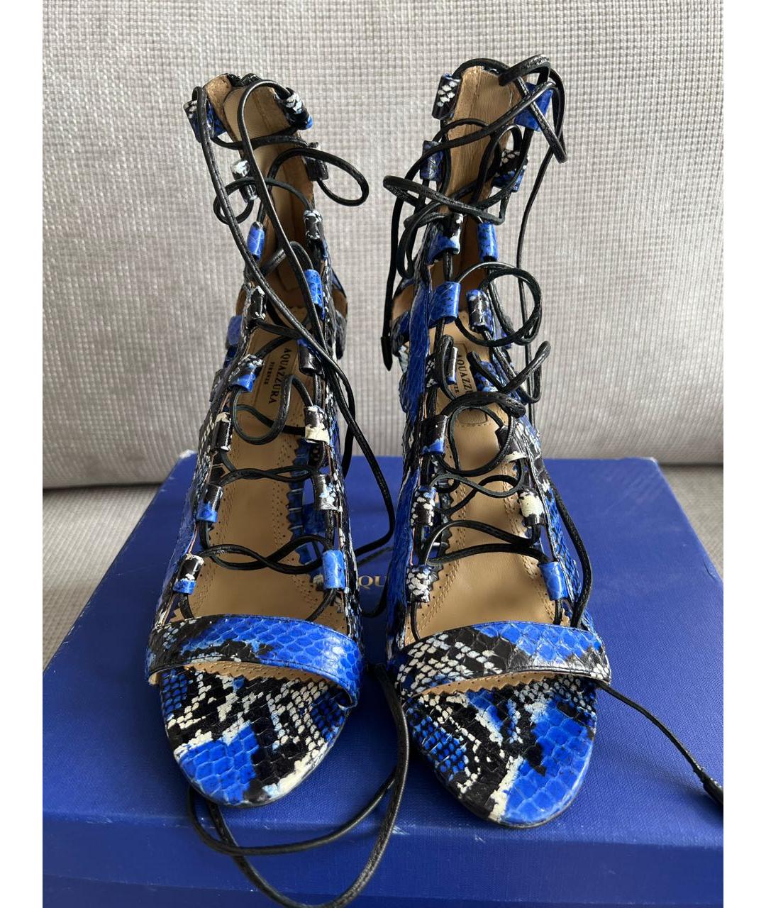 AQUAZZURA Темно-синие босоножки из экзотической кожи, фото 3