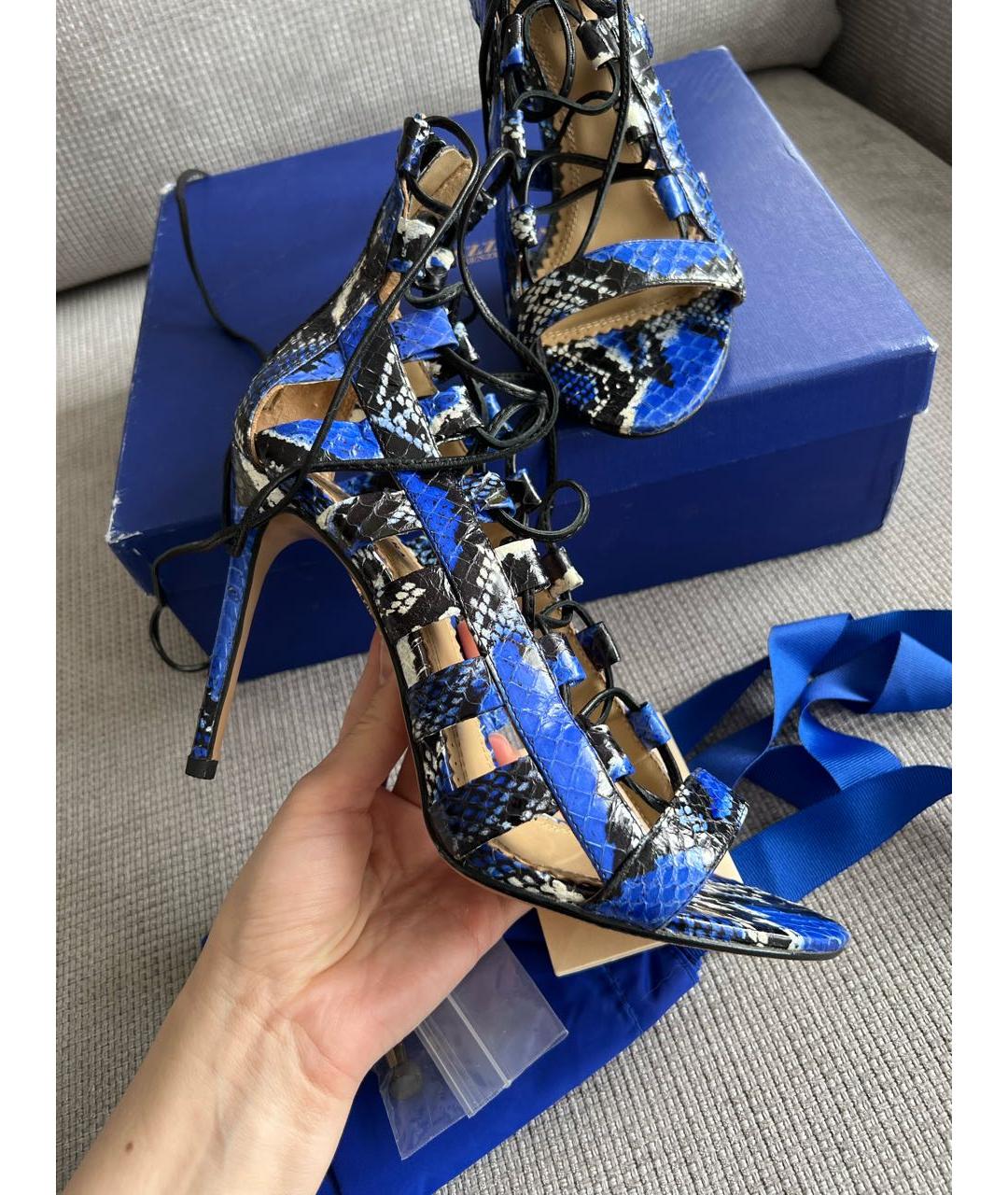 AQUAZZURA Темно-синие босоножки из экзотической кожи, фото 6