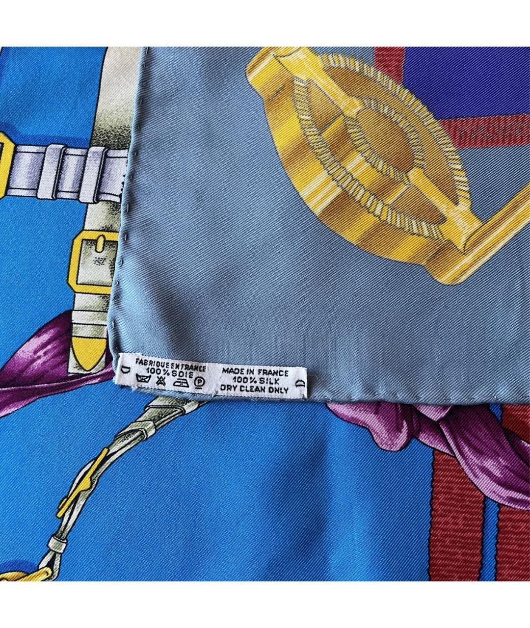 HERMES Голубой шелковый платок, фото 6