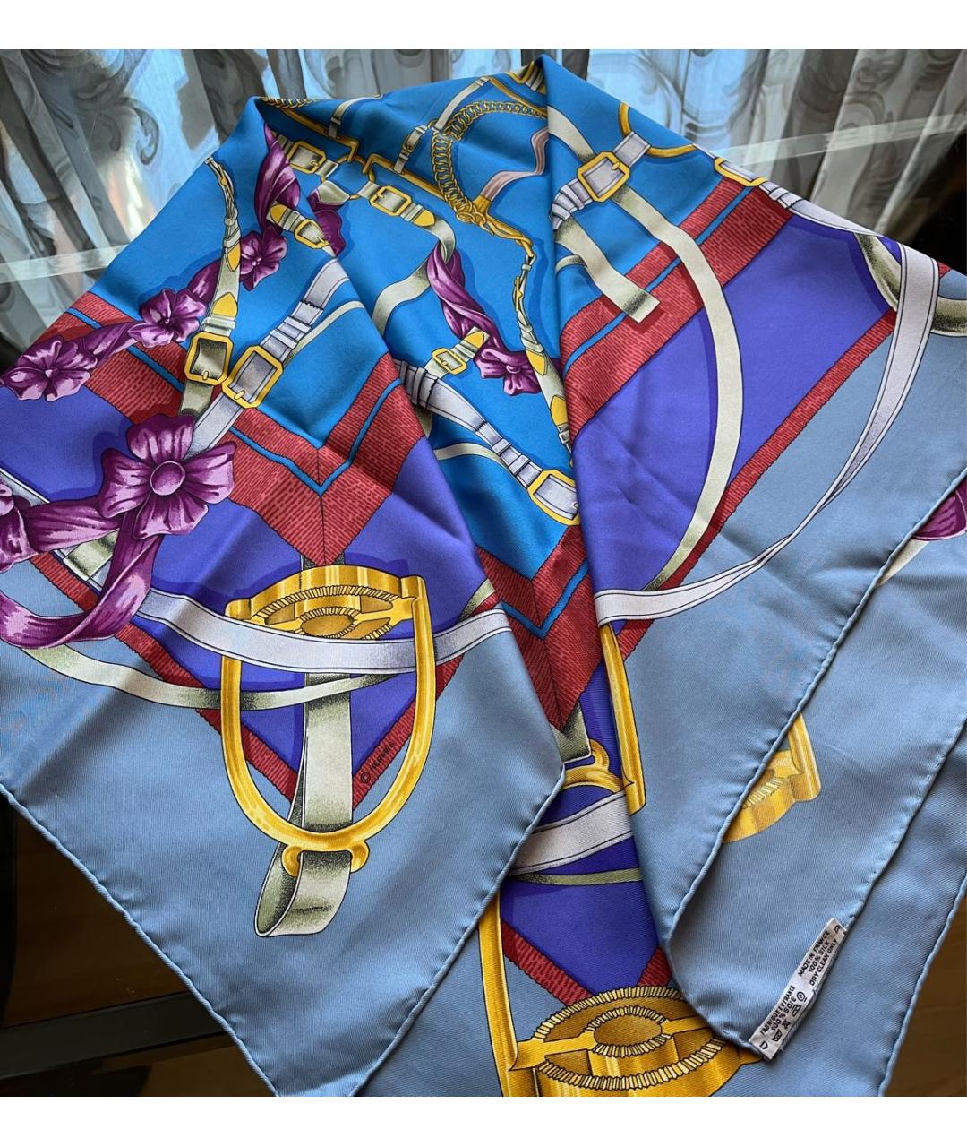 HERMES Голубой шелковый платок, фото 2
