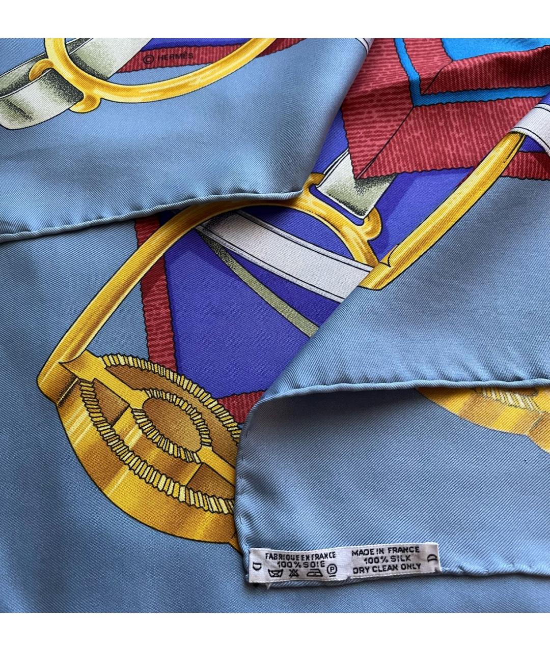 HERMES Голубой шелковый платок, фото 3