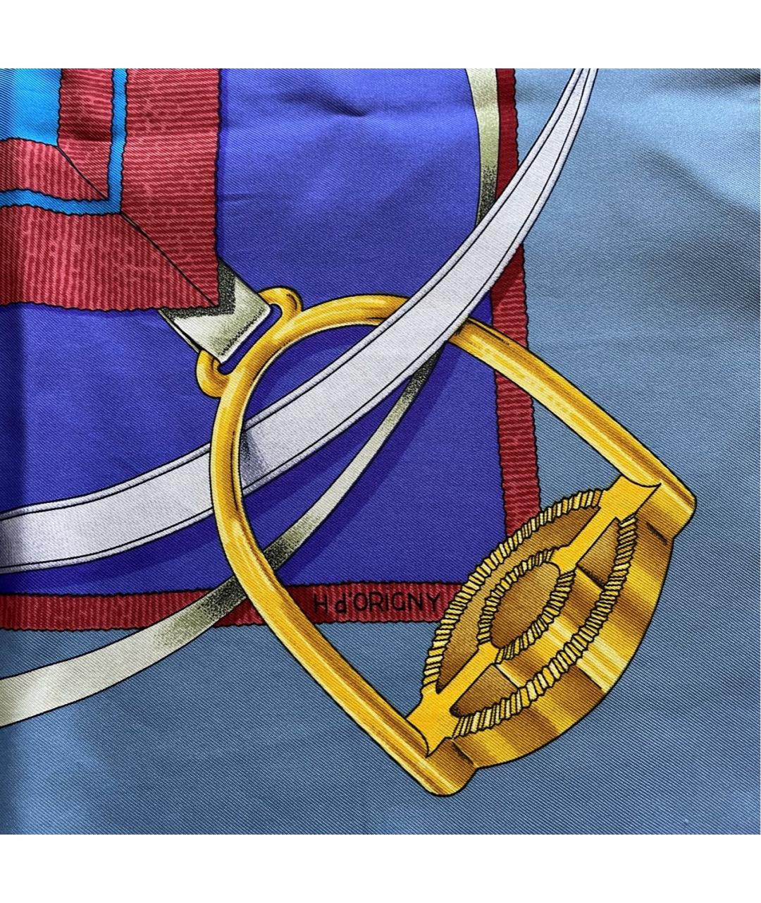 HERMES Голубой шелковый платок, фото 4