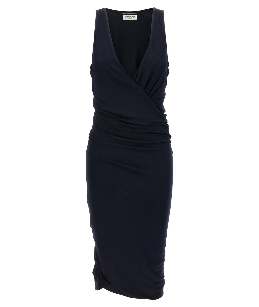 SAINT LAURENT Темно-синее вискозное коктейльное платье, фото 1