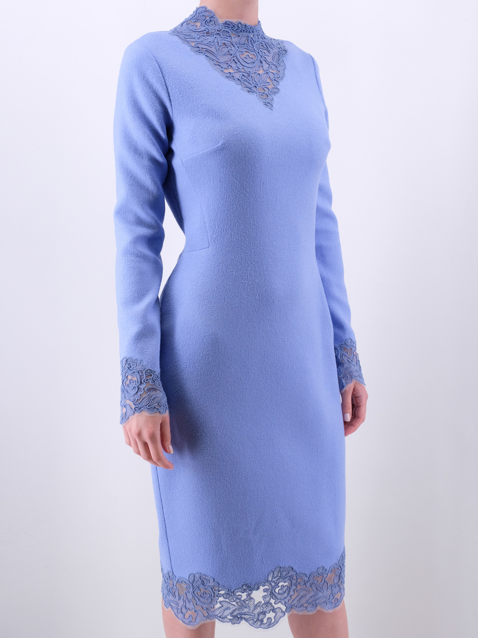 ERMANNO SCERVINO Голубое шерстяное повседневное платье, фото 2