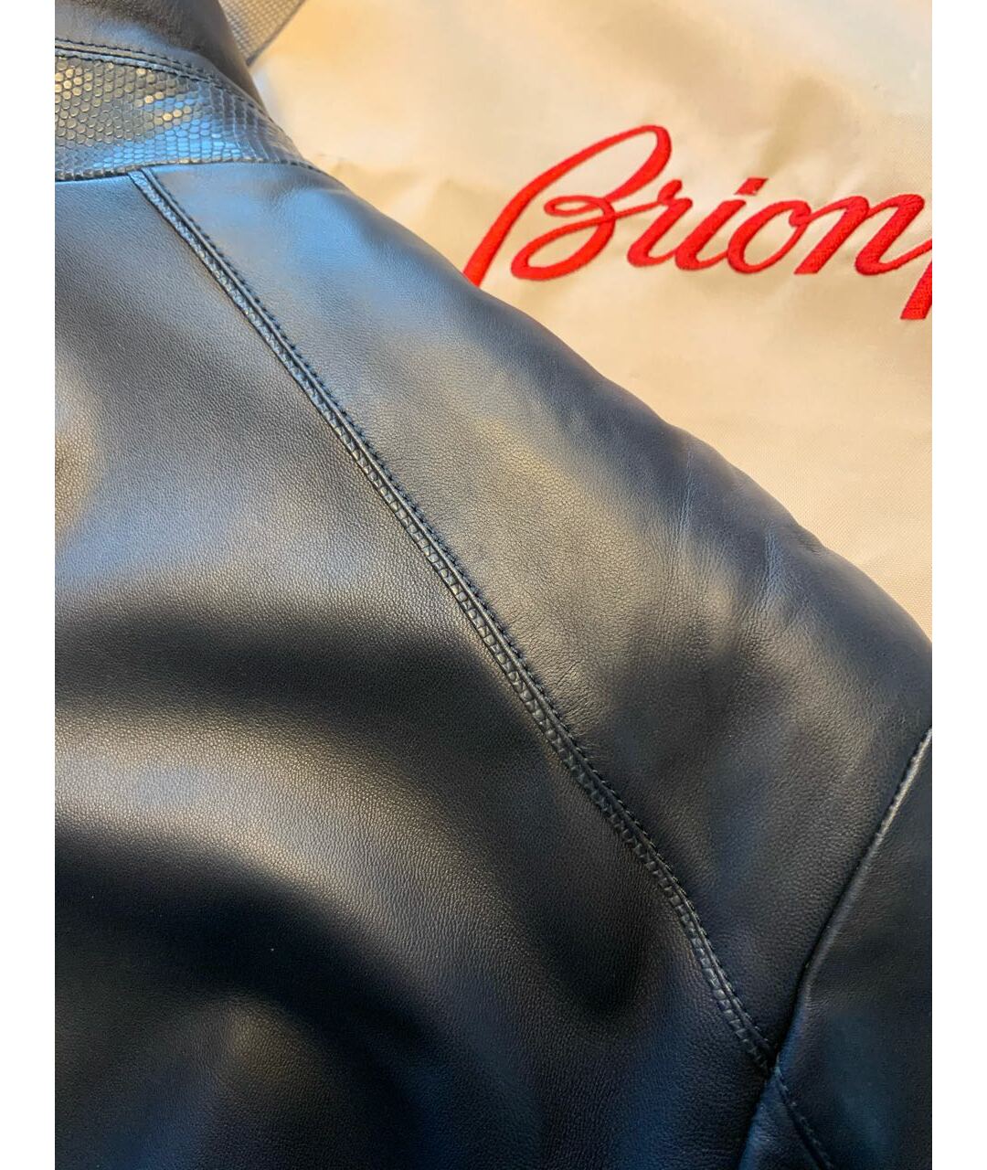 BRIONI Темно-синяя кожаная куртка, фото 7