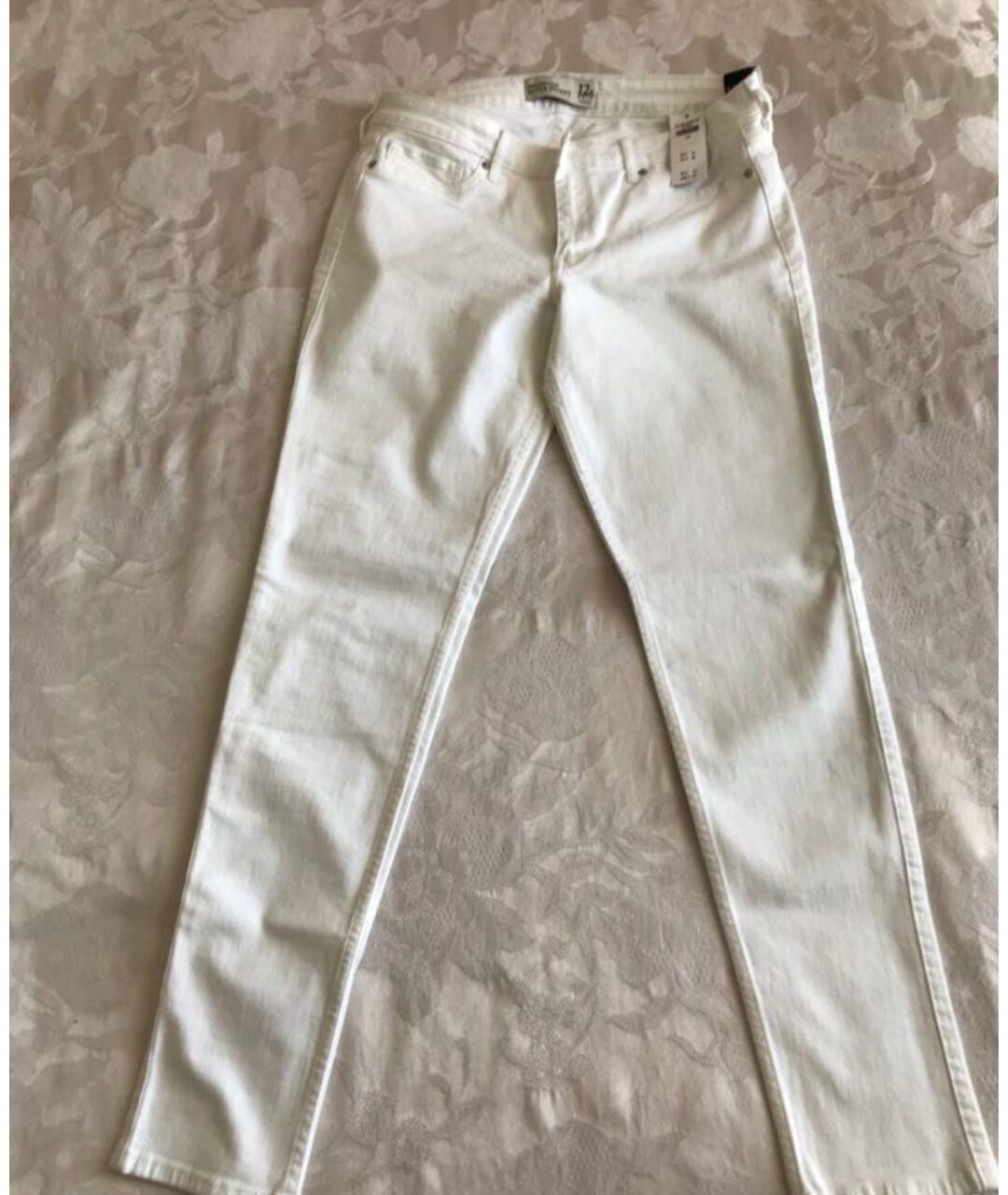 ABERCROMBIE AND FITCH Белые хлопковые джинсы слим, фото 4
