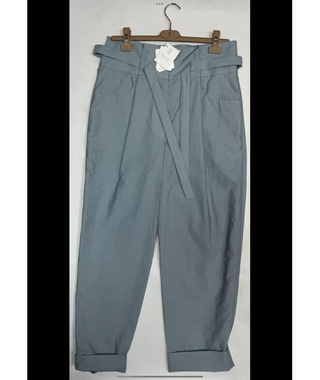 BRUNELLO CUCINELLI Голубые хлопковые брюки широкие, фото 9