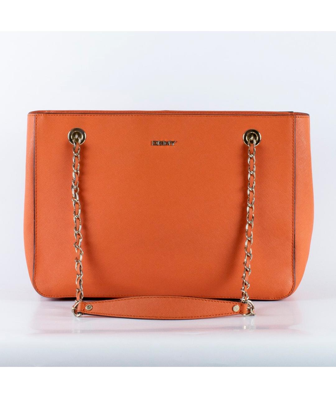 DKNY Оранжевая кожаная сумка тоут, фото 10