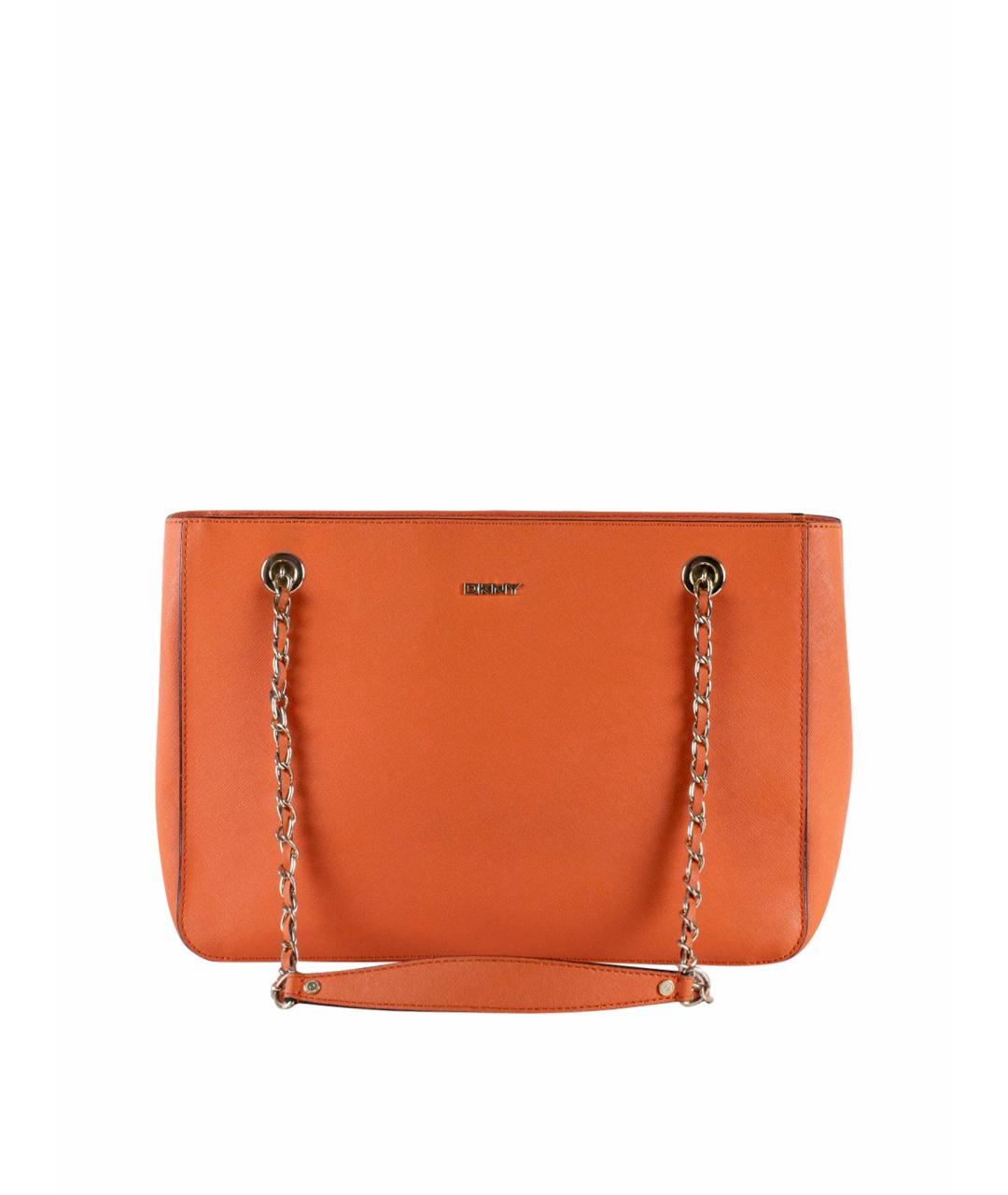 DKNY Оранжевая кожаная сумка тоут, фото 1