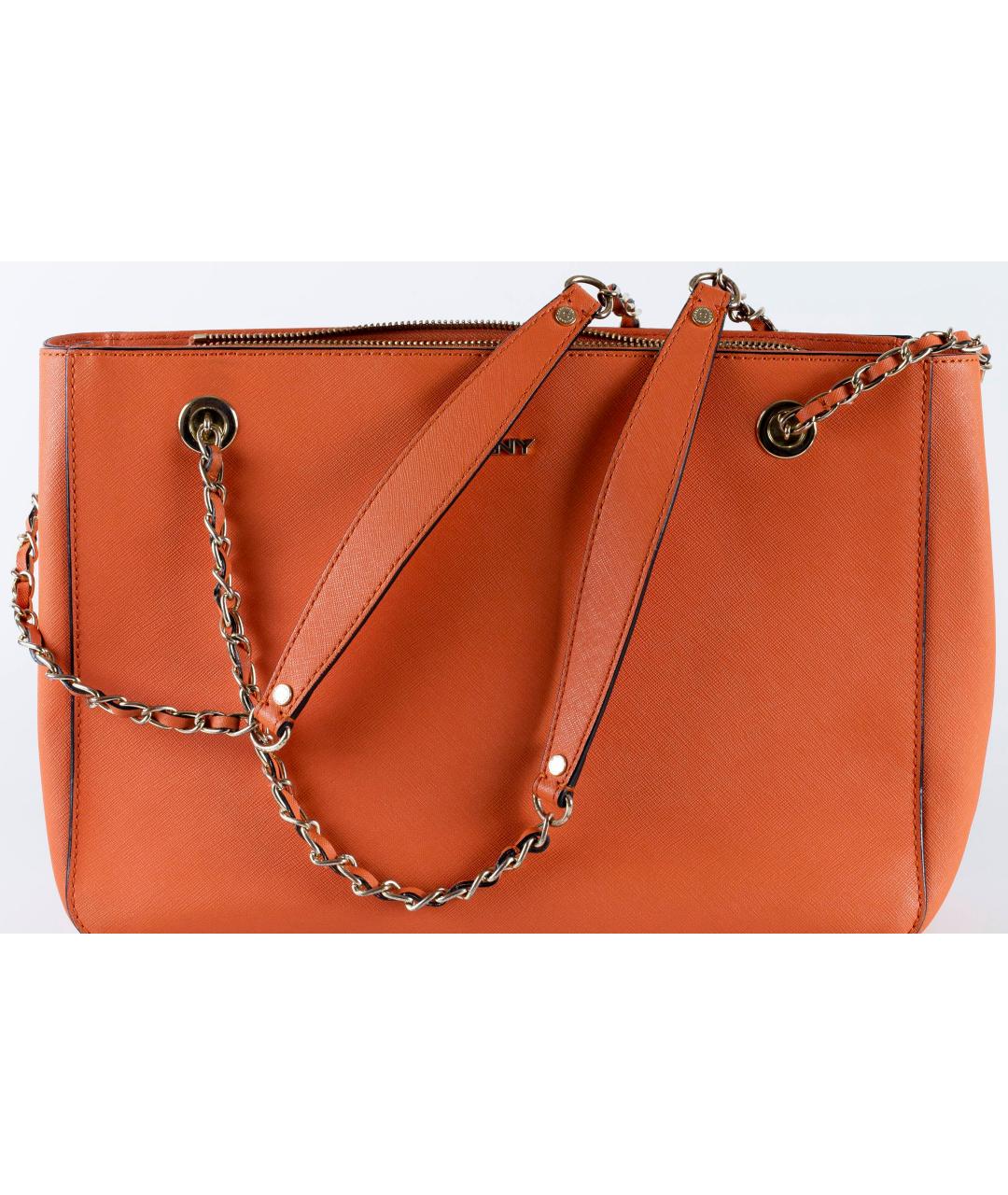 DKNY Оранжевая кожаная сумка тоут, фото 8