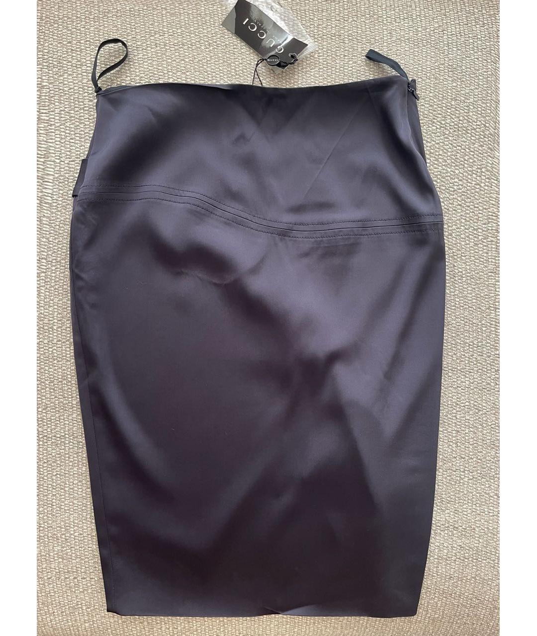 GUCCI Темно-синяя шелковая юбка миди, фото 2