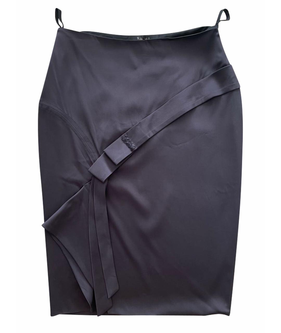 GUCCI Темно-синяя шелковая юбка миди, фото 1