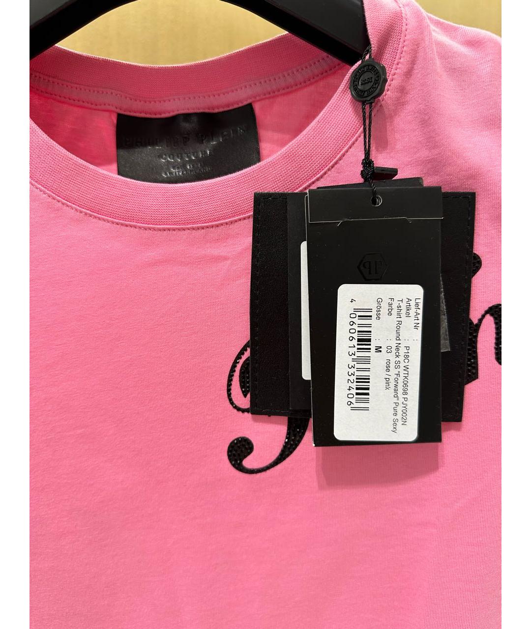 PHILIPP PLEIN Розовая хлопковая футболка, фото 3