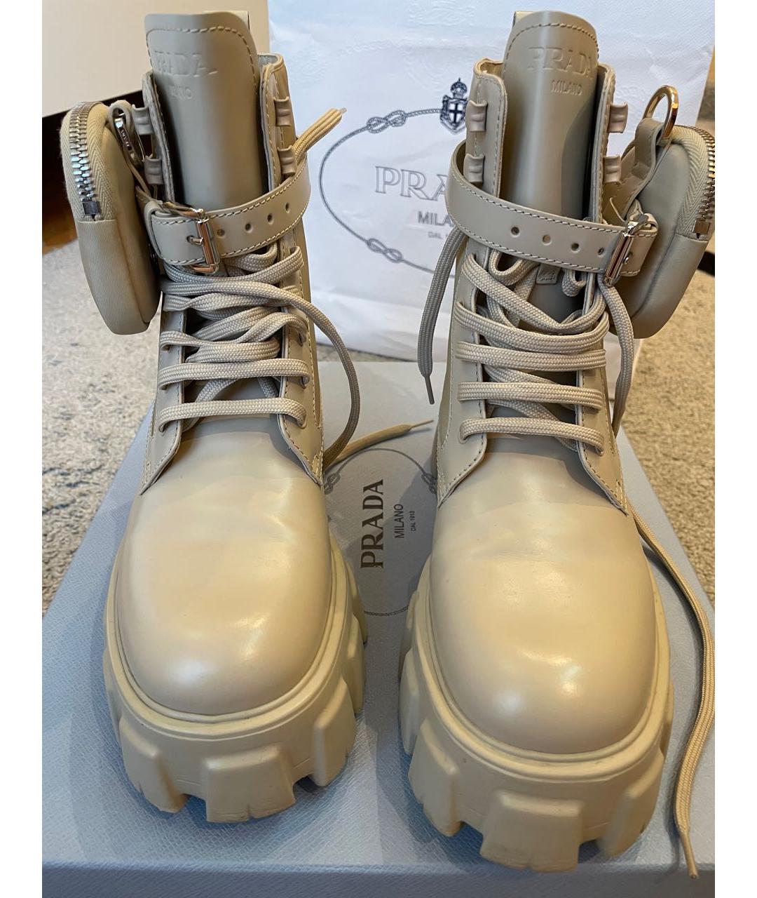 PRADA Бежевые кожаные ботинки, фото 2
