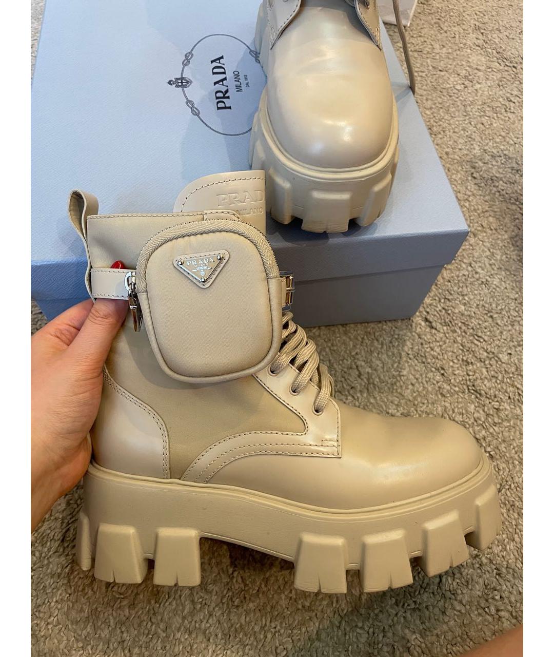 PRADA Бежевые кожаные ботинки, фото 7