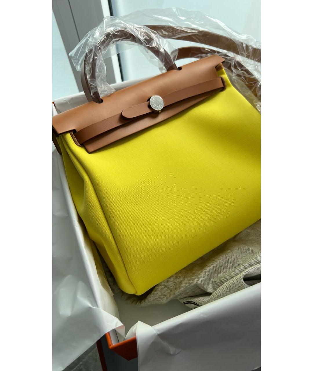 HERMES PRE-OWNED Желтая хлопковая сумка с короткими ручками, фото 5