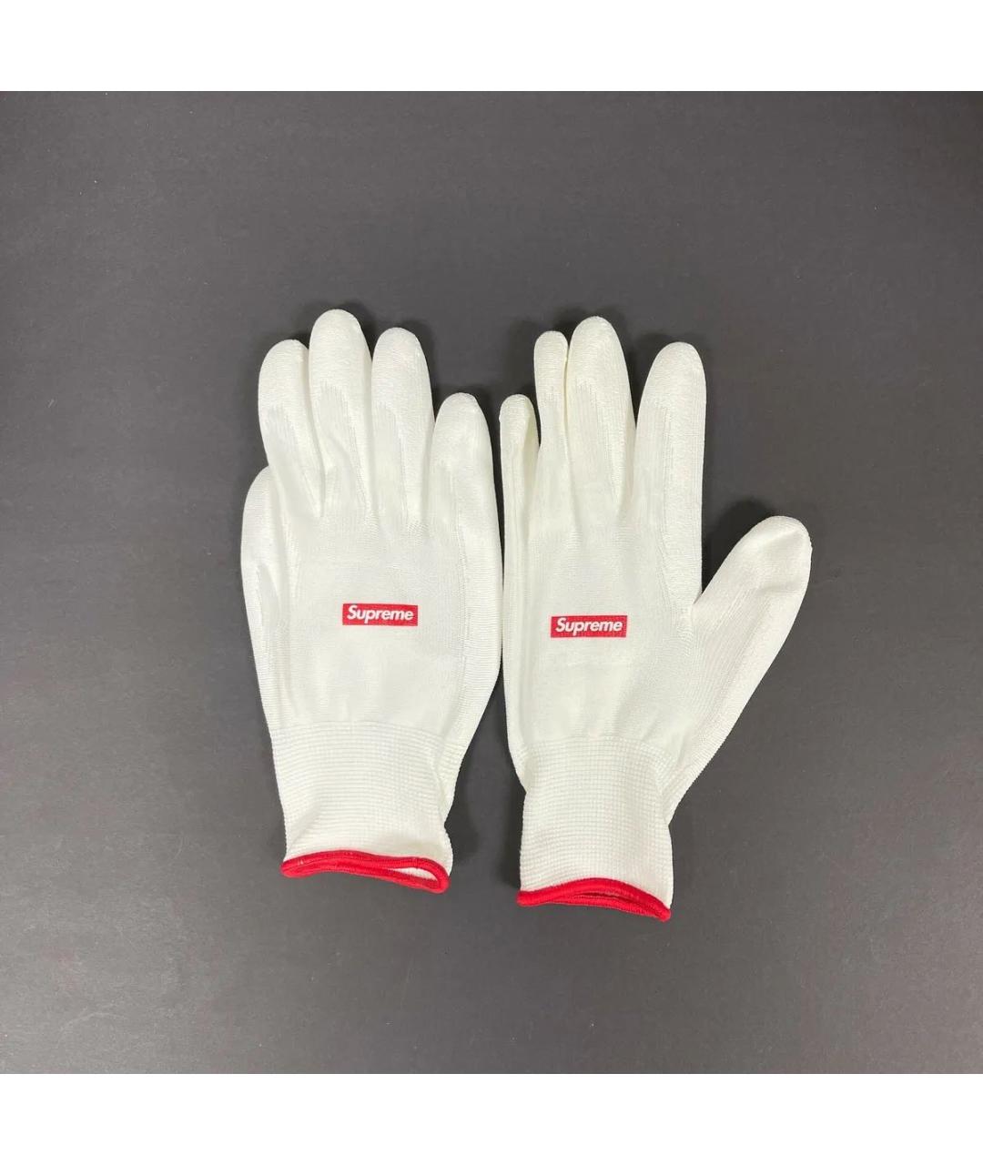 SUPREME Белые синтетические перчатки, фото 2