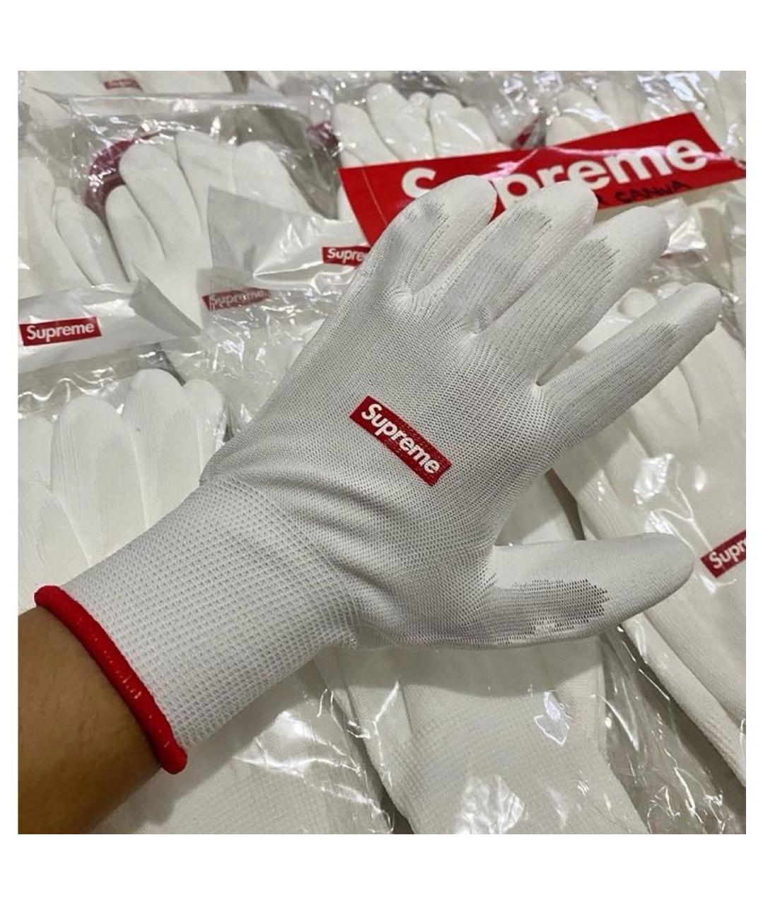 SUPREME Белые синтетические перчатки, фото 3
