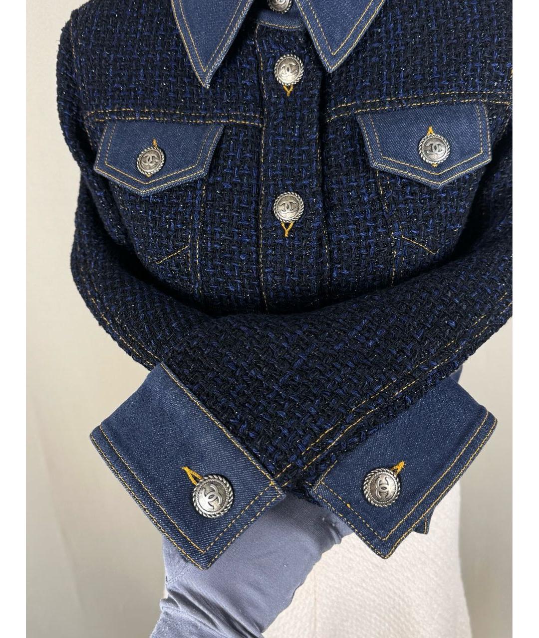 CHANEL PRE-OWNED Синий твидовый жакет/пиджак, фото 8