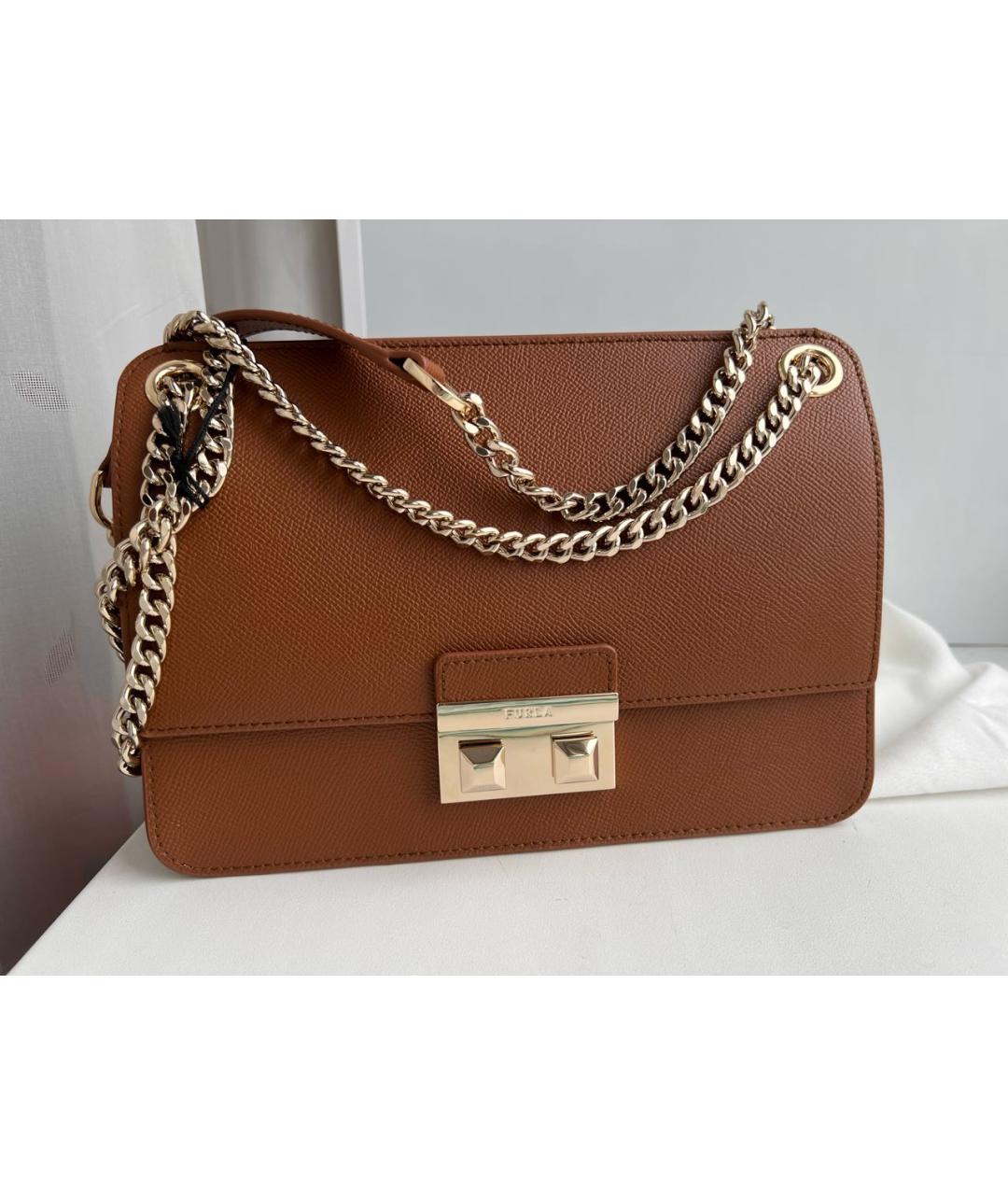 FURLA Коричневая кожаная сумка на плечо, фото 3