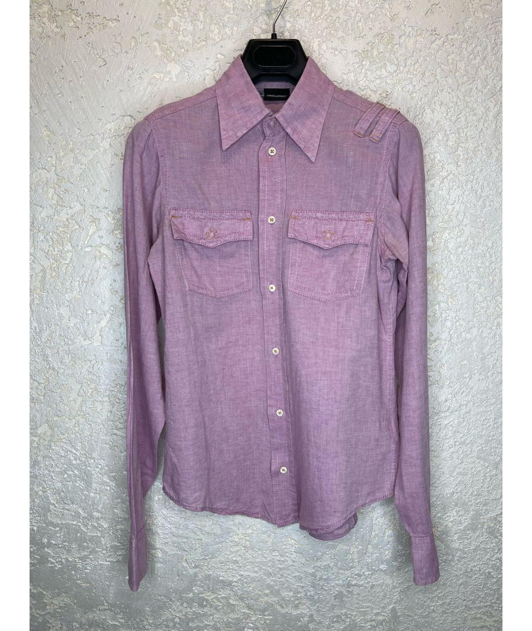 DSQUARED2 Фиолетовая льняная кэжуал рубашка, фото 9