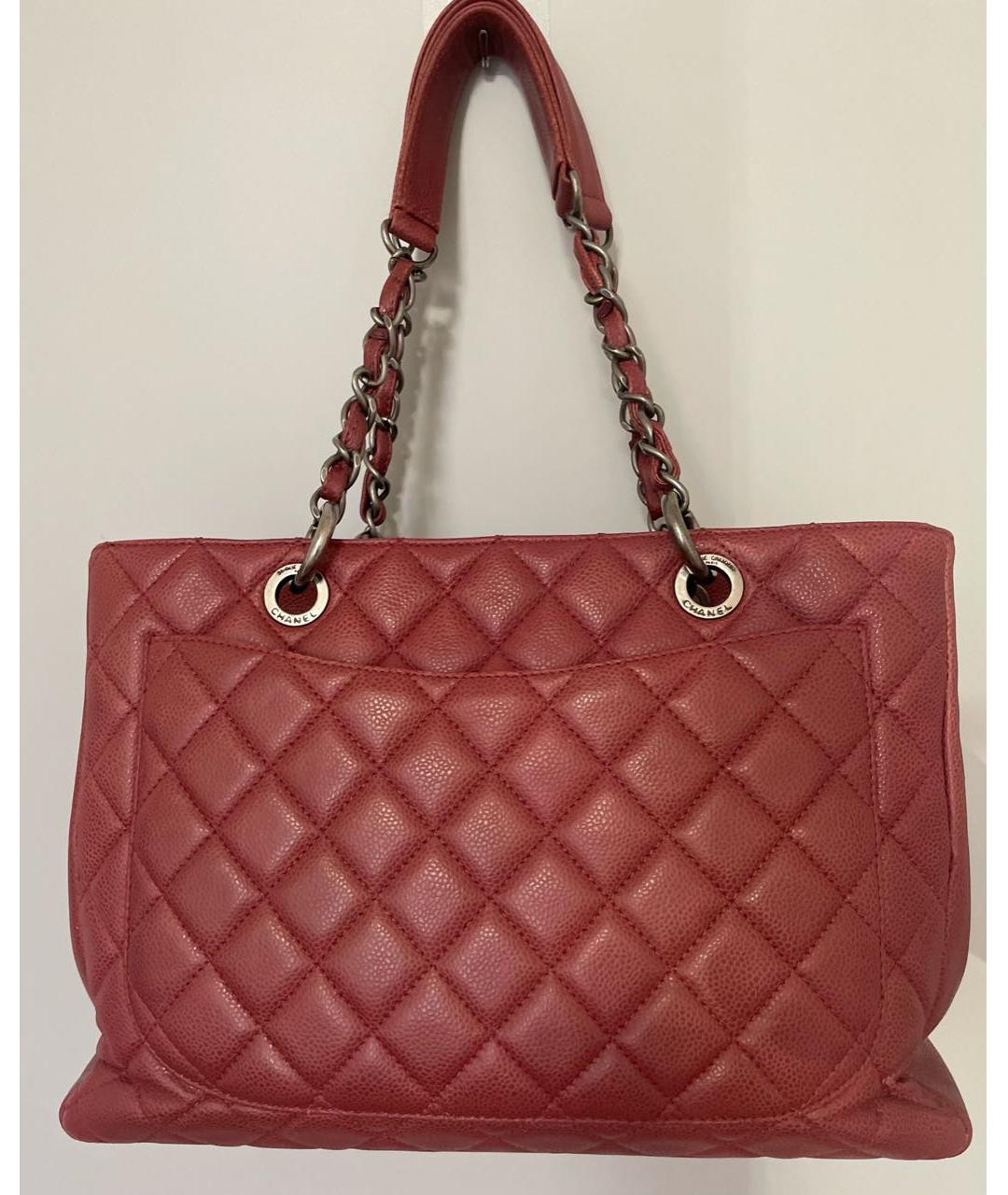 CHANEL PRE-OWNED Коралловая кожаная сумка тоут, фото 3