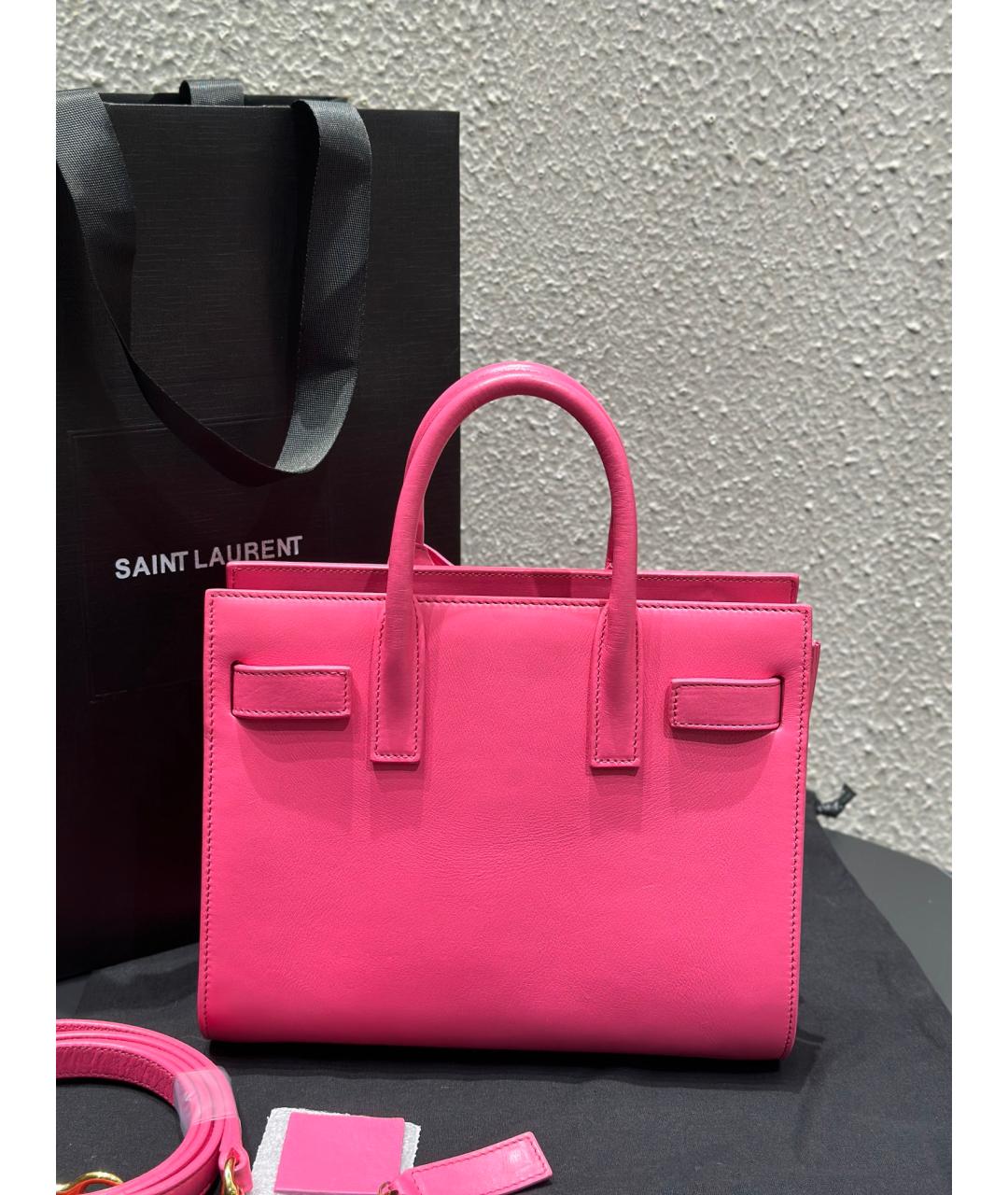 SAINT LAURENT Розовая кожаная сумка с короткими ручками, фото 5