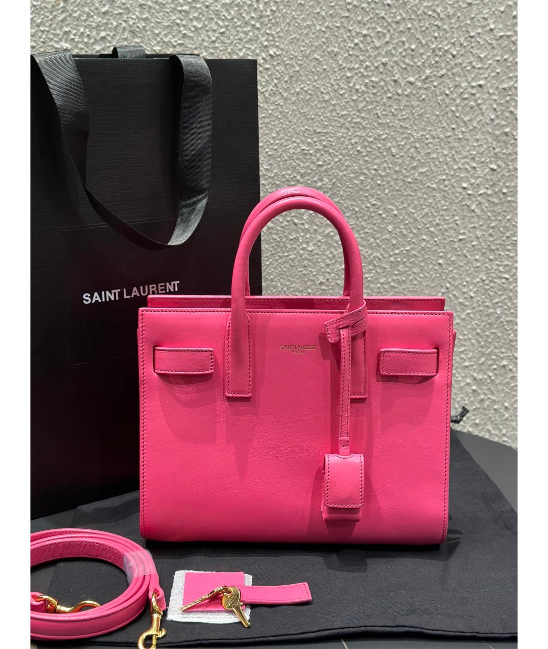 SAINT LAURENT Розовая кожаная сумка с короткими ручками, фото 10