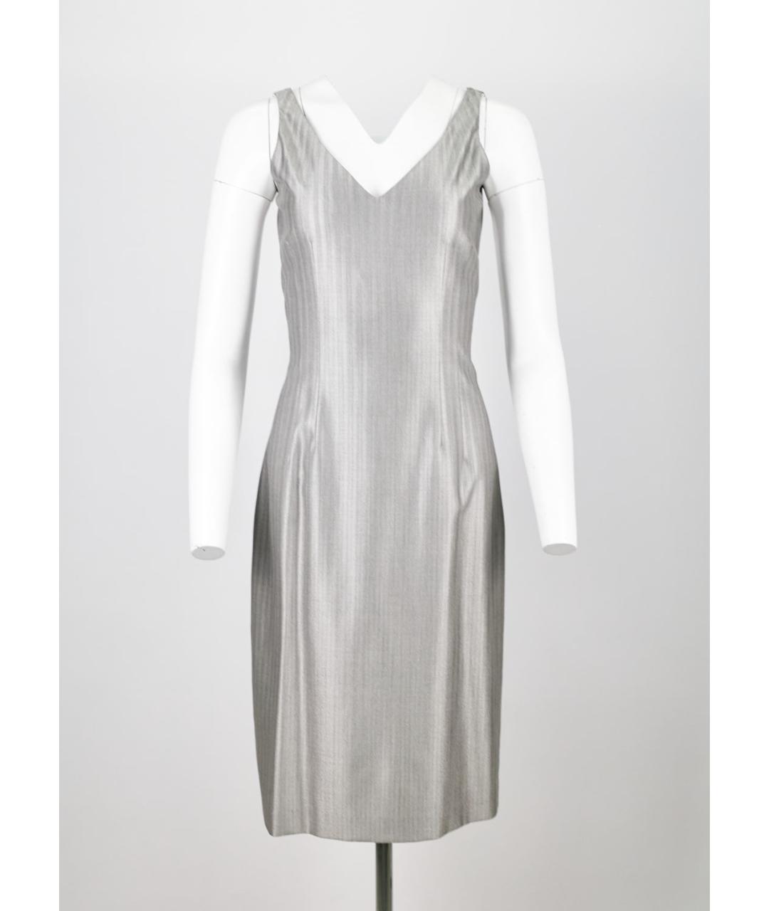 ALEXANDER MCQUEEN Серебряное шерстяное вечернее платье, фото 5