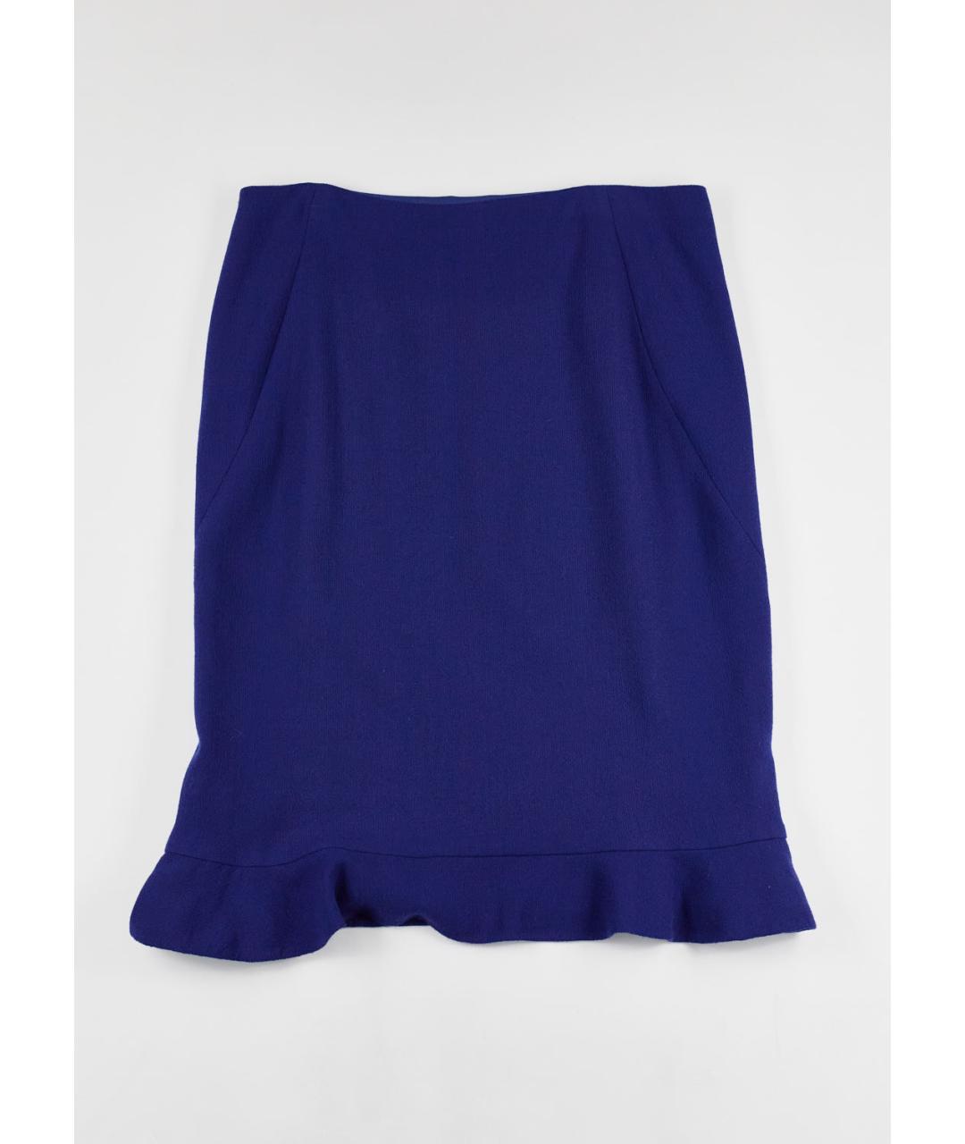 OSCAR DE LA RENTA Темно-синяя шерстяная юбка миди, фото 5