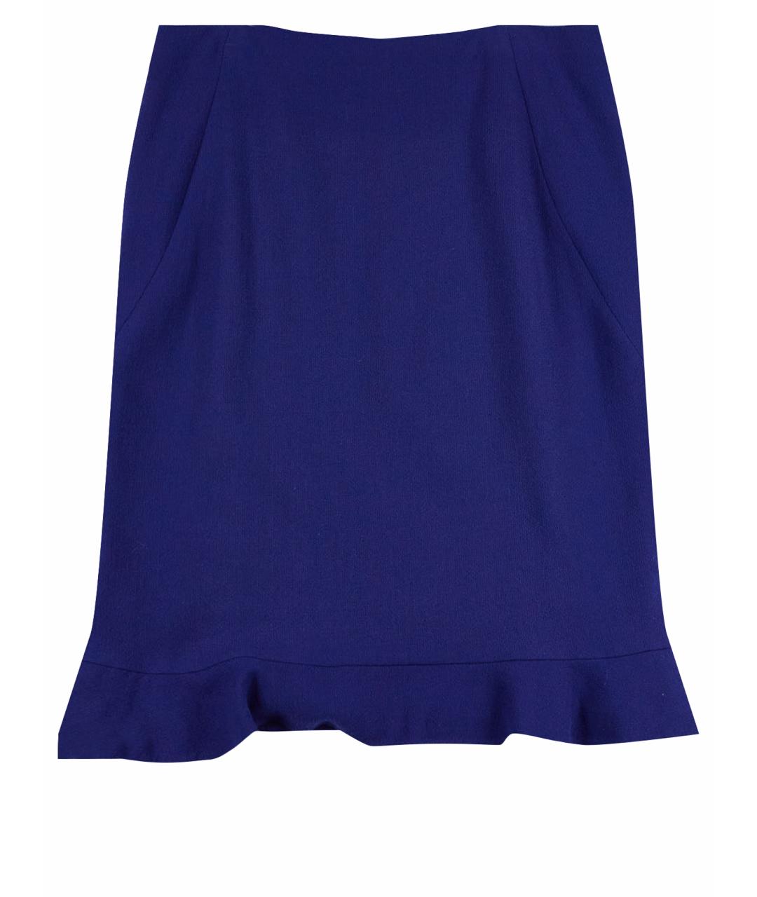 OSCAR DE LA RENTA Темно-синяя шерстяная юбка миди, фото 1