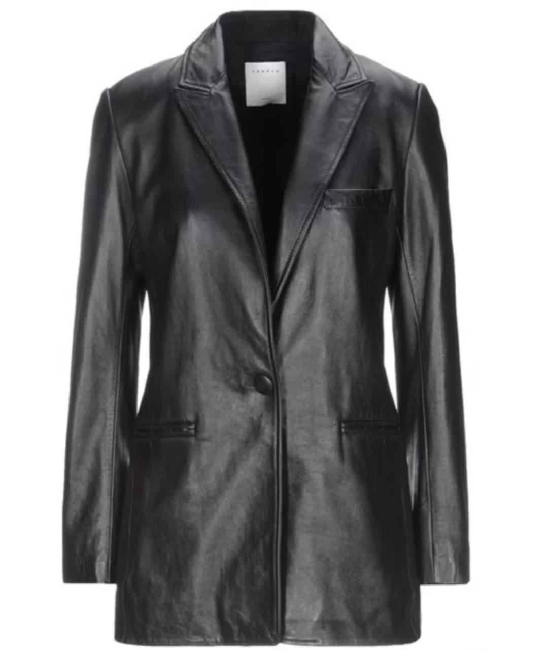 SANDRO Черный кожаный жакет/пиджак, фото 1