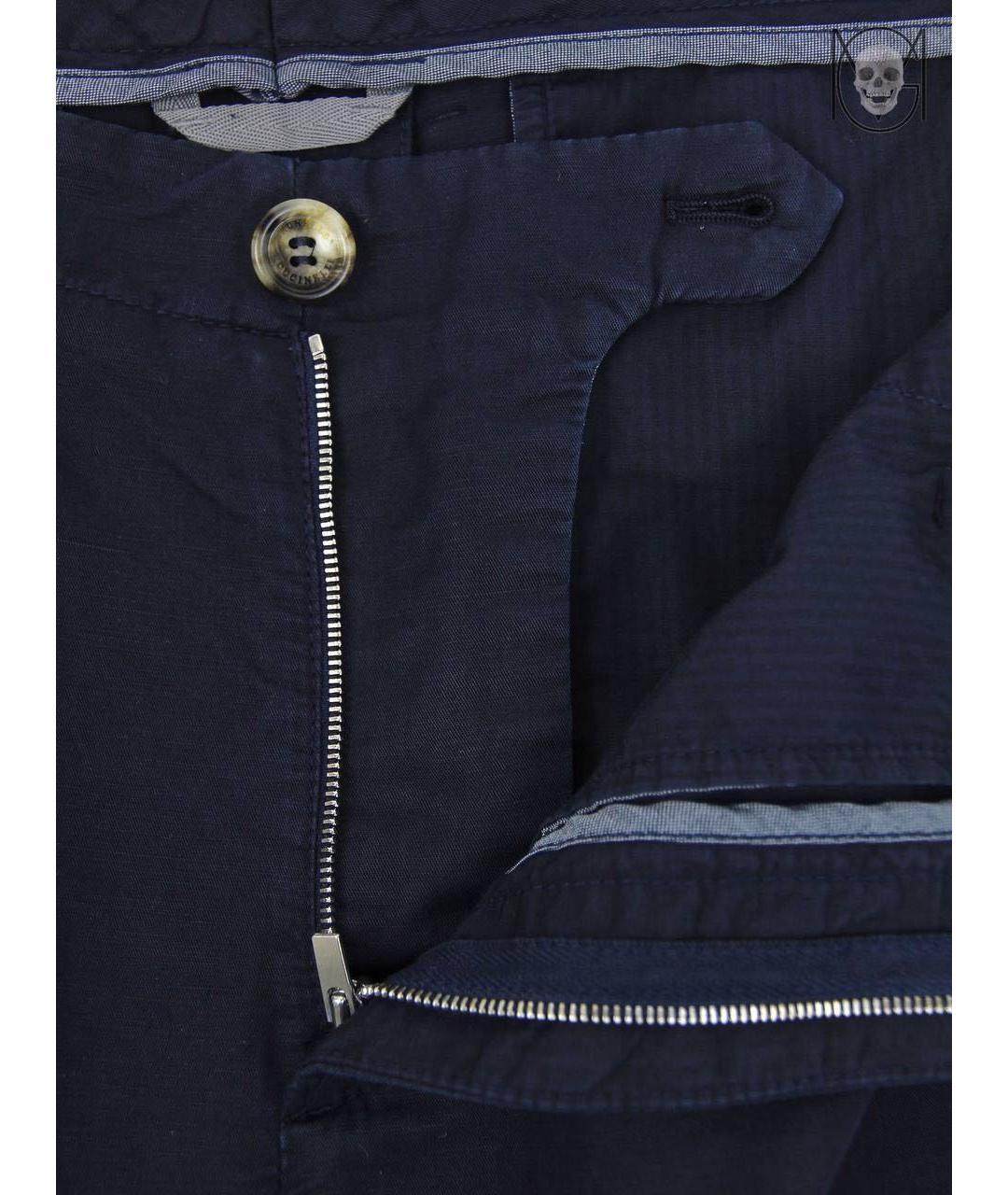 BRUNELLO CUCINELLI Темно-синие льняные повседневные брюки, фото 5