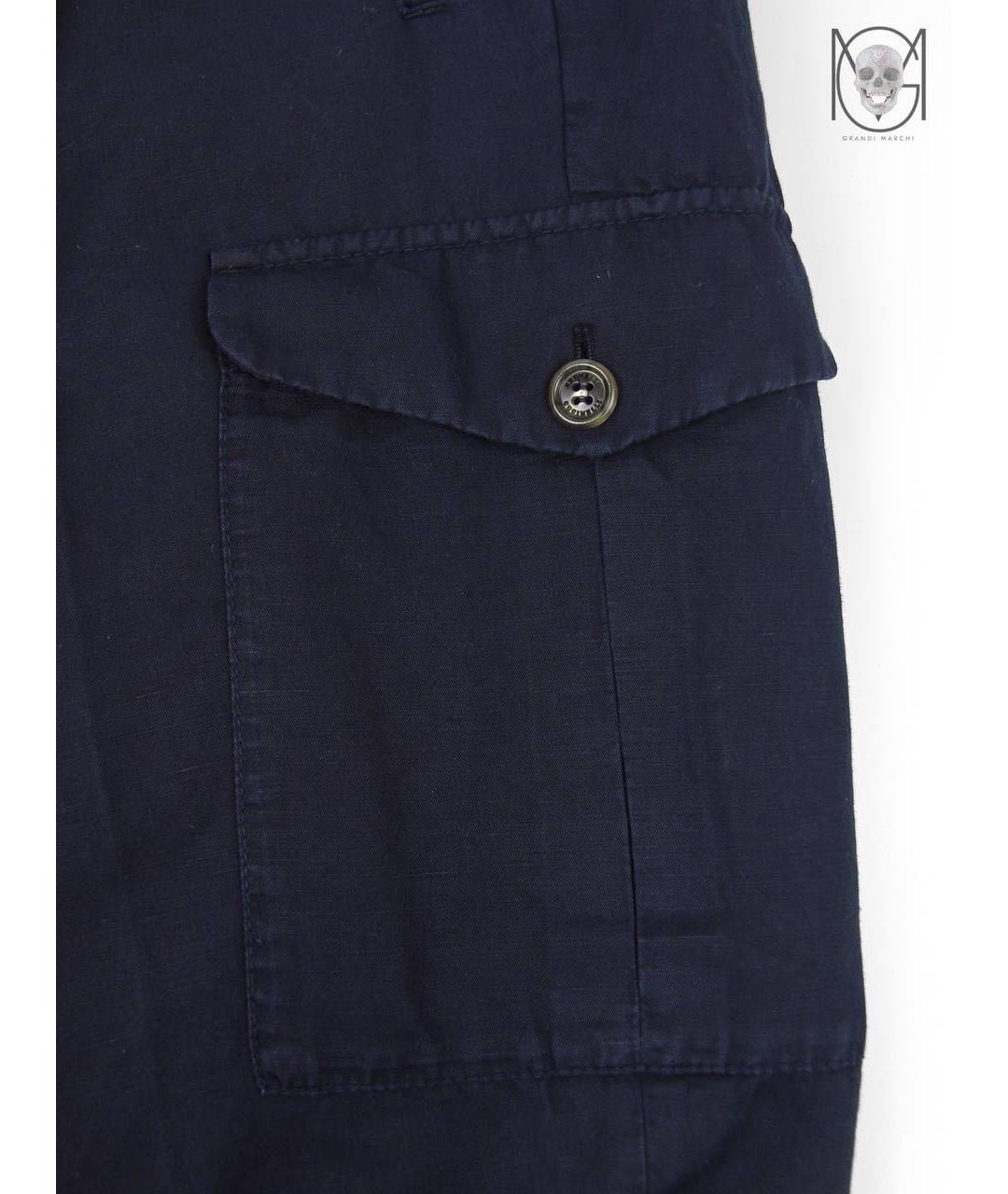 BRUNELLO CUCINELLI Темно-синие льняные повседневные брюки, фото 4