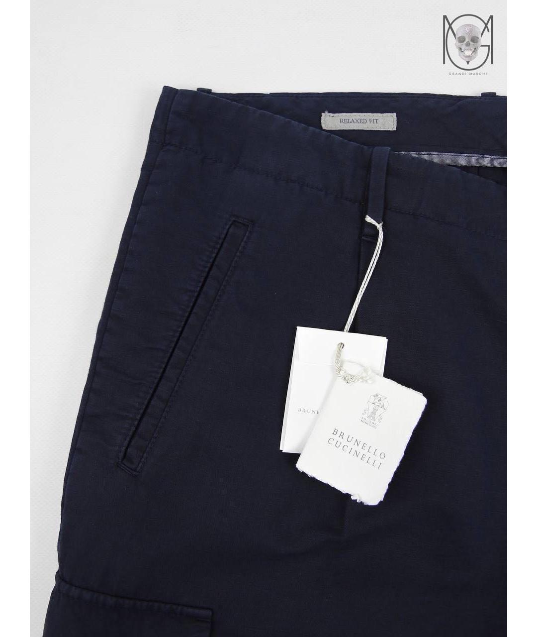 BRUNELLO CUCINELLI Темно-синие льняные повседневные брюки, фото 3