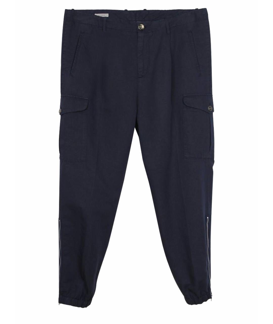 BRUNELLO CUCINELLI Темно-синие льняные повседневные брюки, фото 1