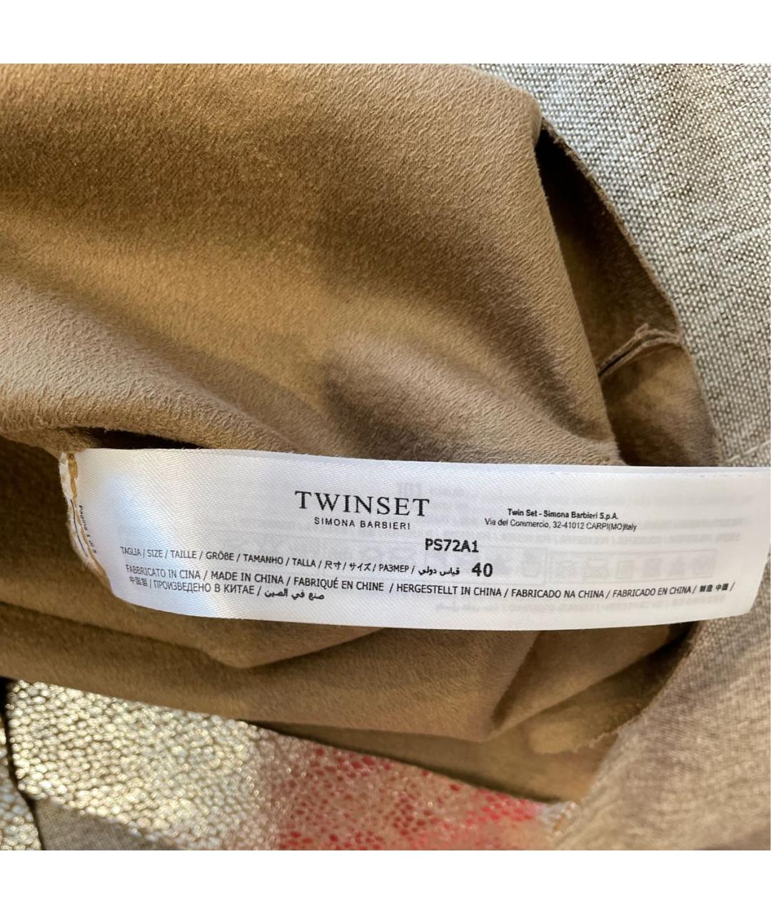 TWIN-SET Золотая юбка миди из экзотической кожи, фото 4