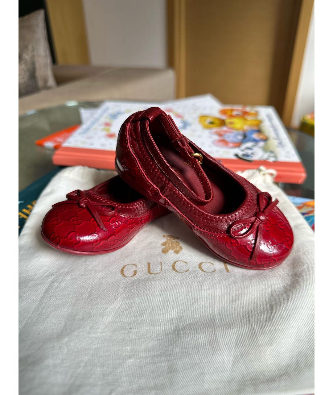 GUCCI KIDS Красные кожаные балетки и туфли, фото 2
