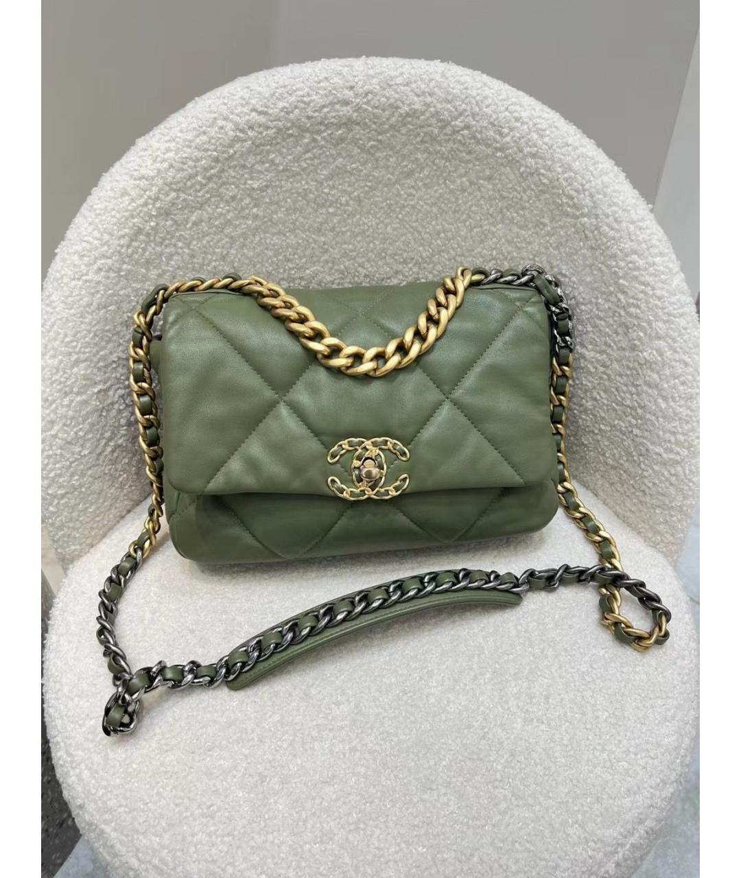 CHANEL PRE-OWNED Хаки кожаная сумка через плечо, фото 10