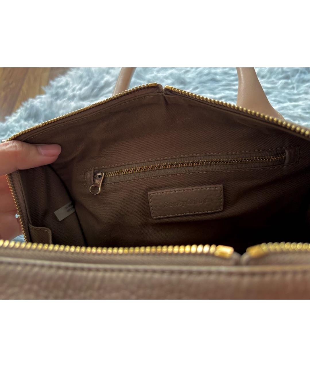 SEE BY CHLOE Бежевая кожаная сумка с короткими ручками, фото 8