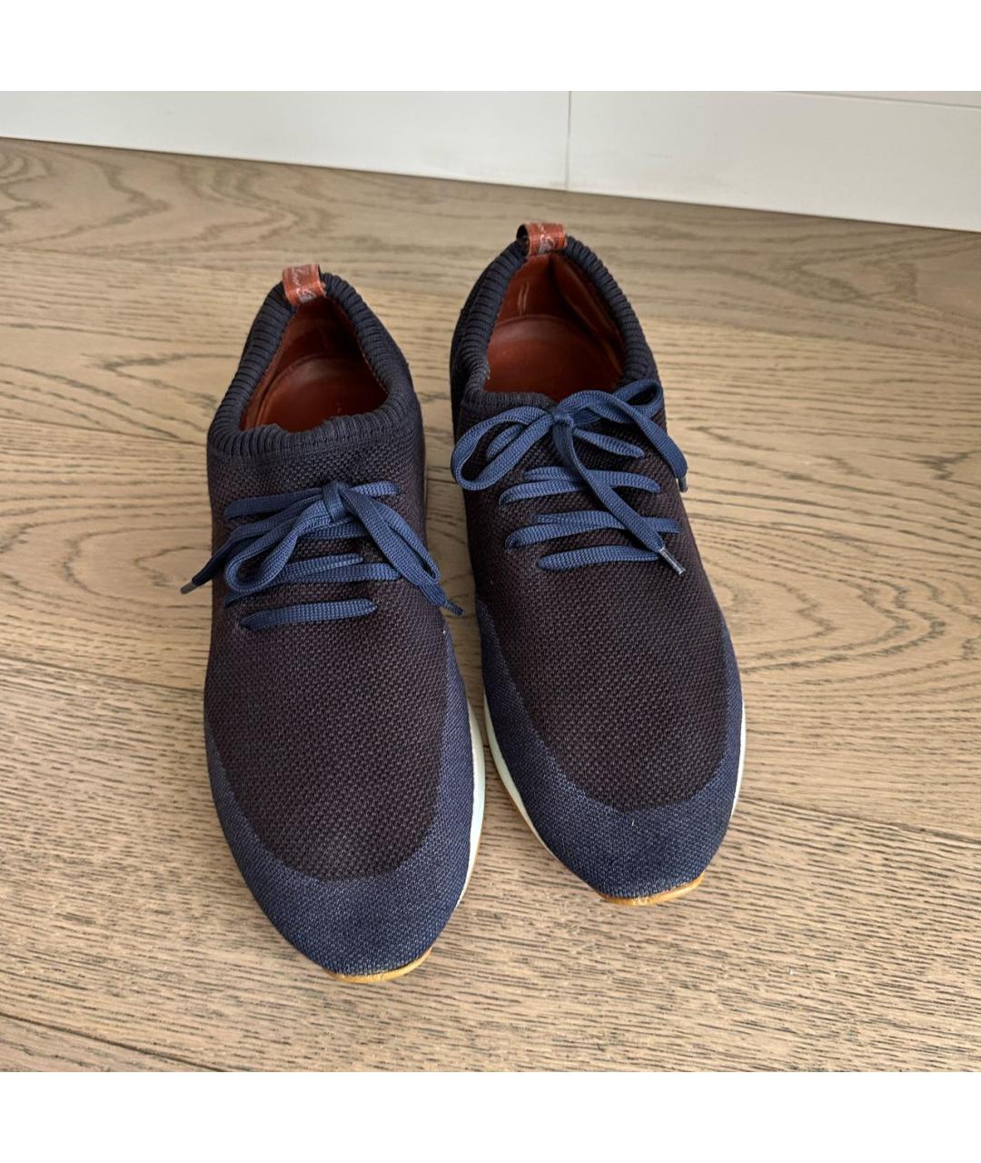 LORO PIANA Темно-синие текстильные низкие кроссовки / кеды, фото 3