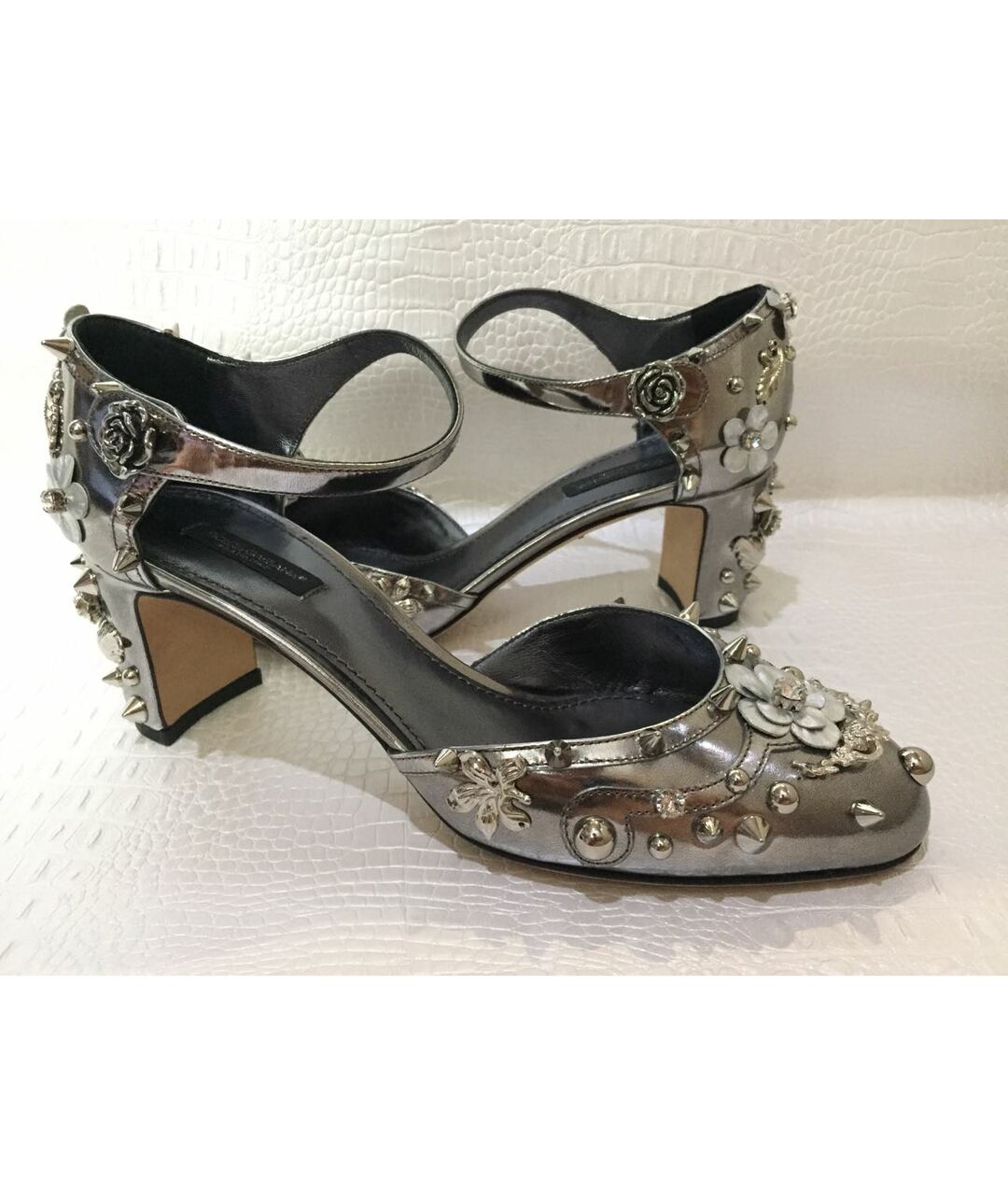 DOLCE&GABBANA Серебряные кожаные туфли, фото 5
