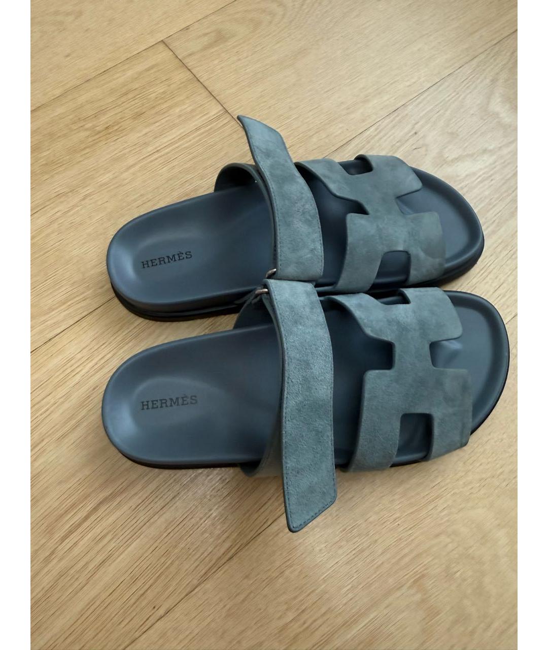 HERMES Синие замшевые босоножки, фото 5