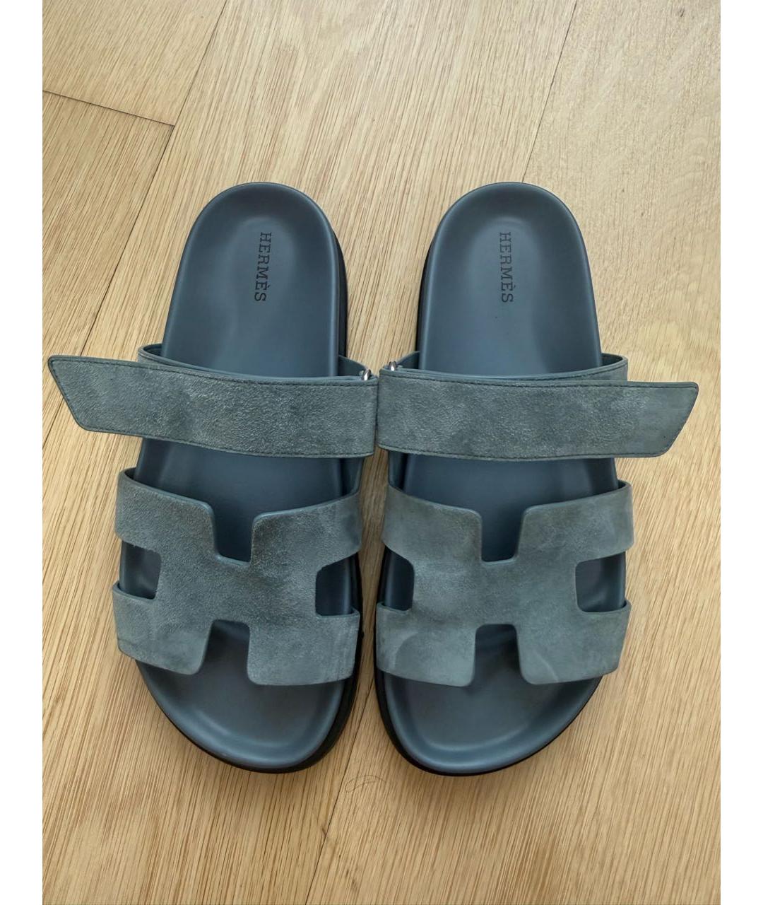 HERMES Синие замшевые босоножки, фото 2