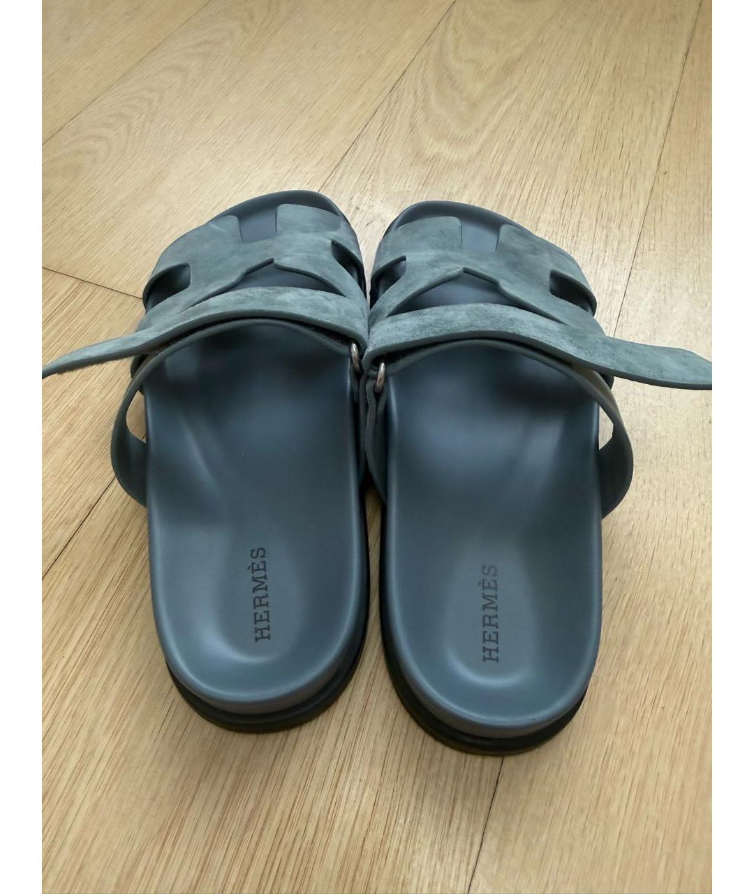 HERMES Синие замшевые босоножки, фото 3